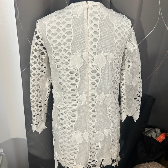 Chic White Crochet Long Sleeve Dress - Picture 2 of 3